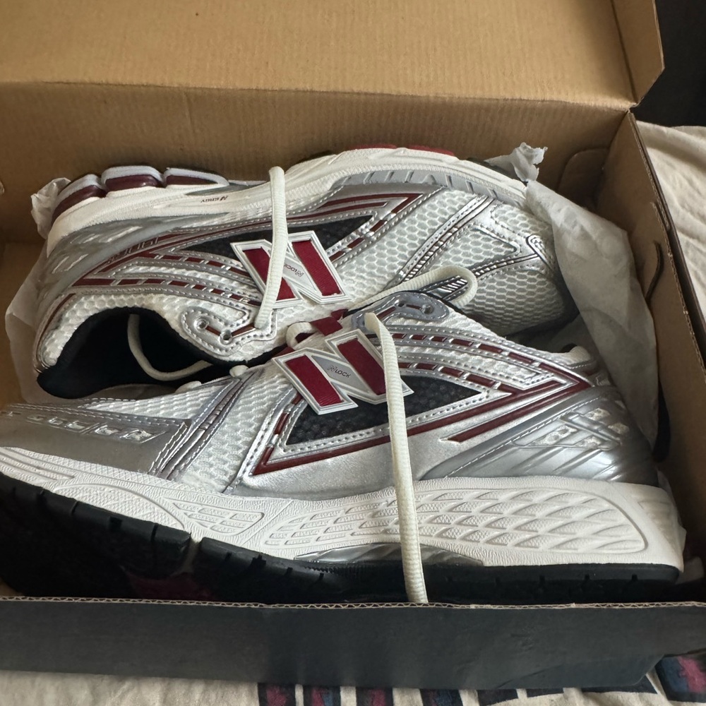 Silver and Red Athletic Sneakers